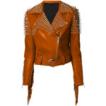 Orange-Genuine-Leather-Silver-Spike-Quilted-Belted-Jacket