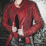 Women's-Red-Color-Silver-Spike-Studs-Leather-Jacket