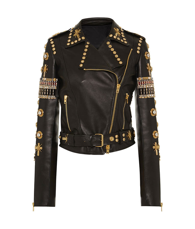 Black & Golden Embroidered Leather Jacket - Maker of Jacket