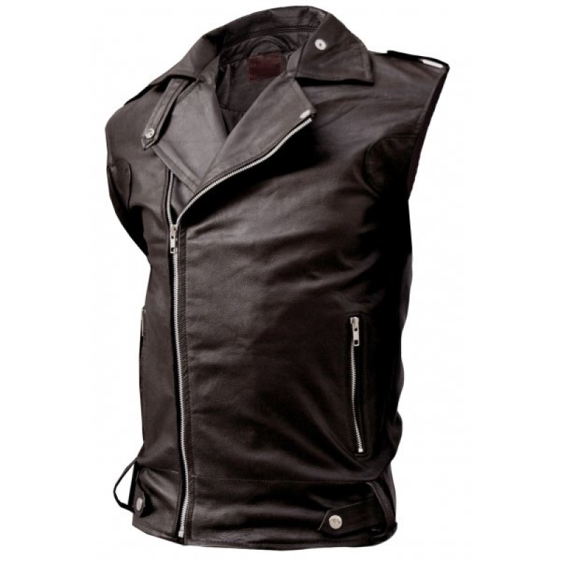 fitted-biker-brown-leather-vest Fitted Biker Brown Leather Vest - Image 1