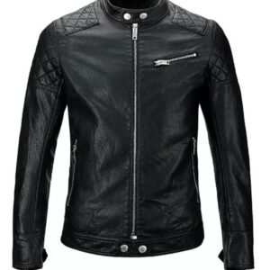 Front view of men skull motorcycle leather jacket