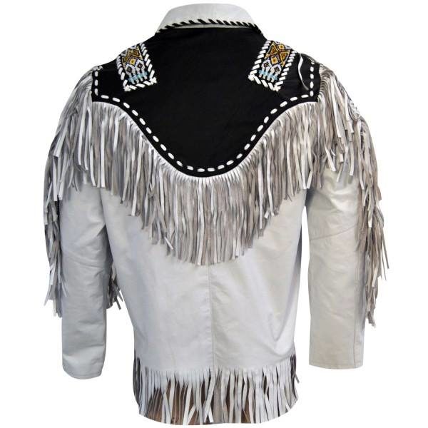 Men White Western Cowboy Jacket With Fringe - Image 2