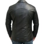 Back view of modern men's biker leather jacket