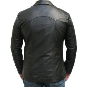 Back view of modern men's biker leather jacket