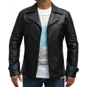 Model wearing men's fashion biker new slim fit jacket