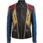 Men's Multi color Studded Slim fit Leather Jacket