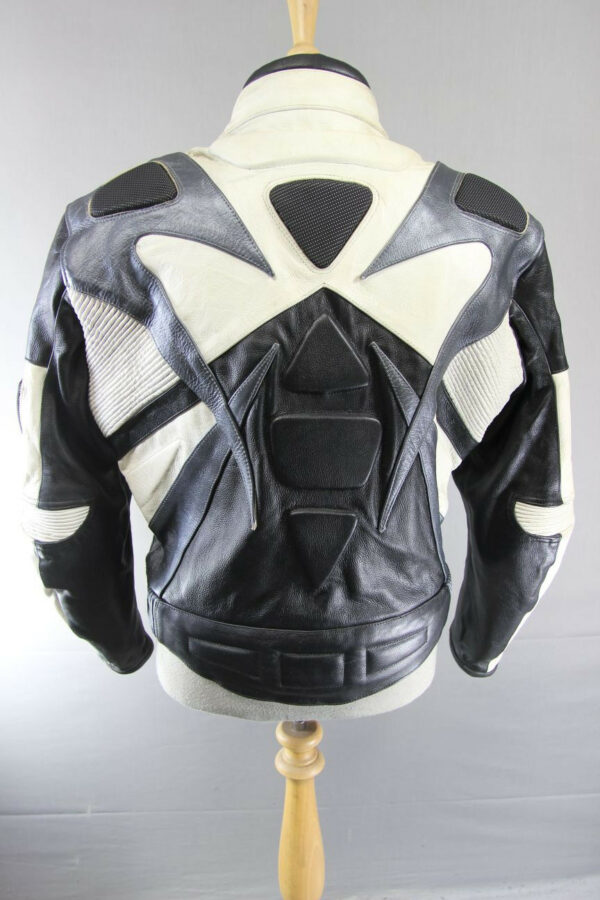 Men's Two Tone Black White Motorbike Racing Leather Jacket - Image 2