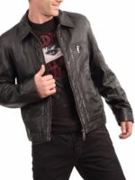 Side profile of men's handmade fashion leather jacket