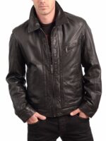 premium leather craftsmanship on men's jacket