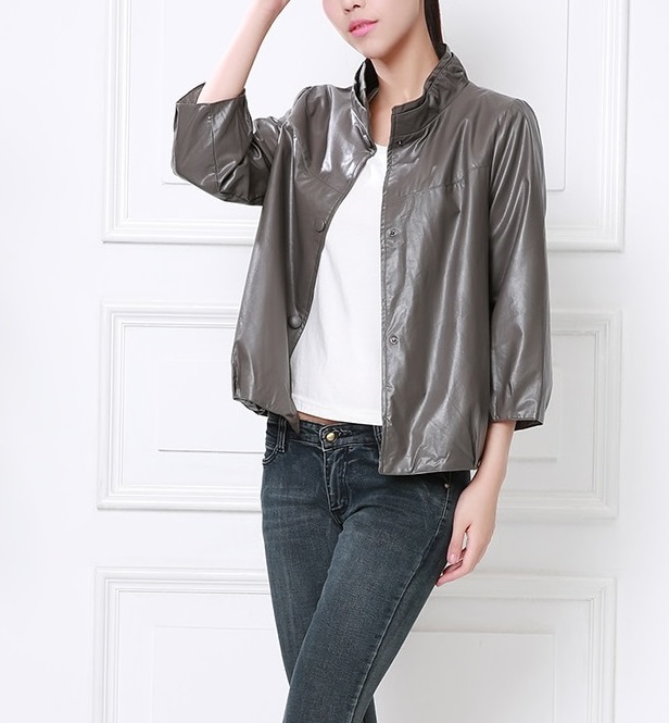New Women's Grey Leather Jacket Maker of Jacket