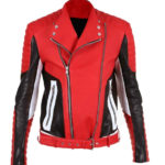Quilted Red Black Leather Biker Jacket