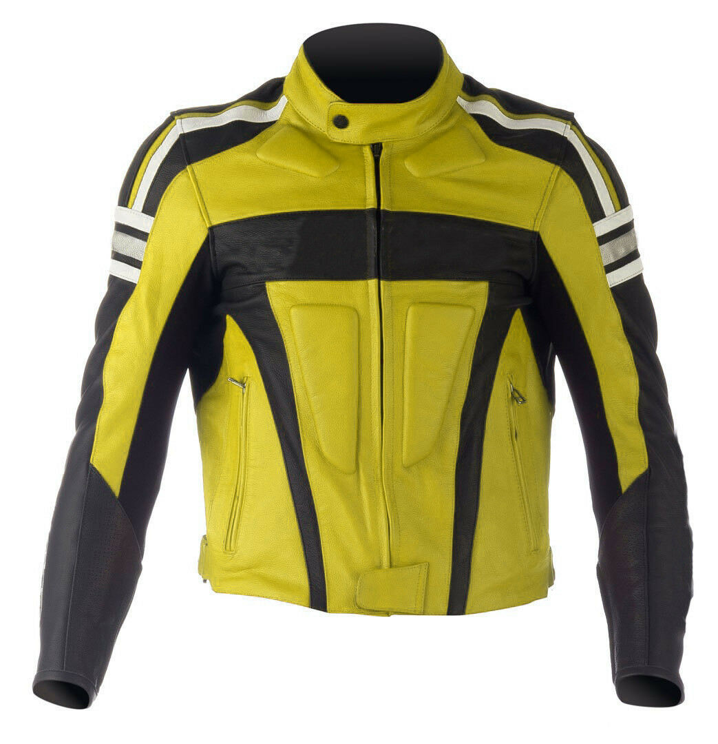 s-l1600 Men Multi Colors Motor Biker Leather Safety Pads Jacket - Image 1