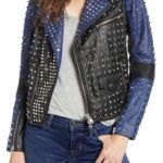 Women's Two Tone Leather Silver Spike Studded Jacket