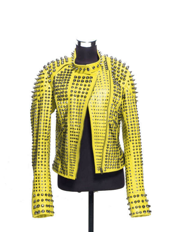 s-l1600 Full Silver Spike Studded Handcrafted Jacket - Image 1
