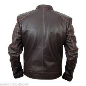 Snow Lockout Distressed Brown Leather Jacket Back