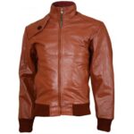 Soft Tan Leather Bomber Jacket