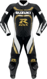 SUZUKI Motorbike Branded Sport Golden Strips Leather Suit