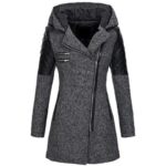 Winter Black Color Contrast Hooded Zipper Jacket