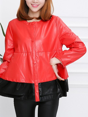 women-black-and-red-contrast-slim-pleated-soft-leather-jacket (1) Women Black and Red Contrast Slim Pleated Soft Leather Jacket - Image 1