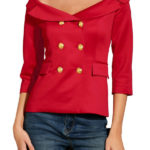 Women's Off Shoulder Red Scuba Double Breasted Jacket