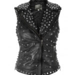 Women's Silver Studded Black Leather Vest