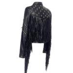 Black Biker Fringe Star Studded Leather Jacket