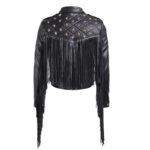 Black Biker Fringe Star Studded Leather Jacket