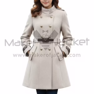 Double-Breasted-Banded-Collar-Belt-Woolen-Coat