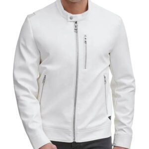 Men’s White Fashion Leather Jacket