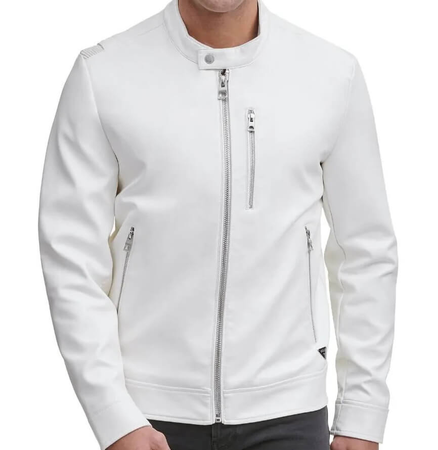 Men’s White Fashion Leather Jacket (1) Men’s White Fashion Leather Jacket