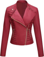 Women's Bellivera Red Biker Leather Jacket