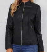 Women's Black Zip-Up Leather Jacket
