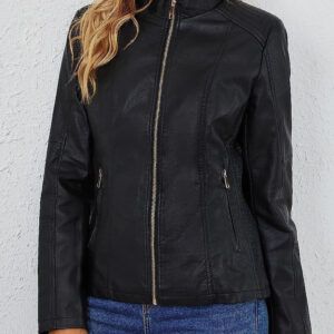 Women's Black Zip-Up Leather Jacket
