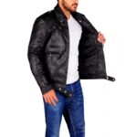 Aaron Paul A Long Way Down Distressed Leather Jacket side