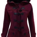 Button Pocket Long Wine Red Hooded Trench Coat