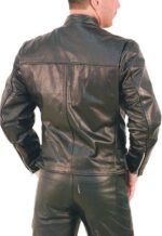 Back view of fitted leather cafe racer jacket for men
