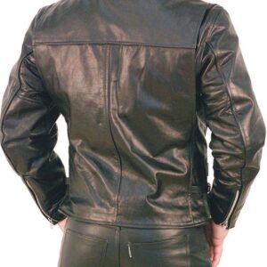 Back view of fitted leather cafe racer jacket for men