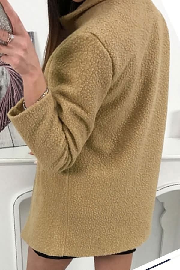 Camel Wool Single Breasted Stand Collar Casual Coat - Image 2