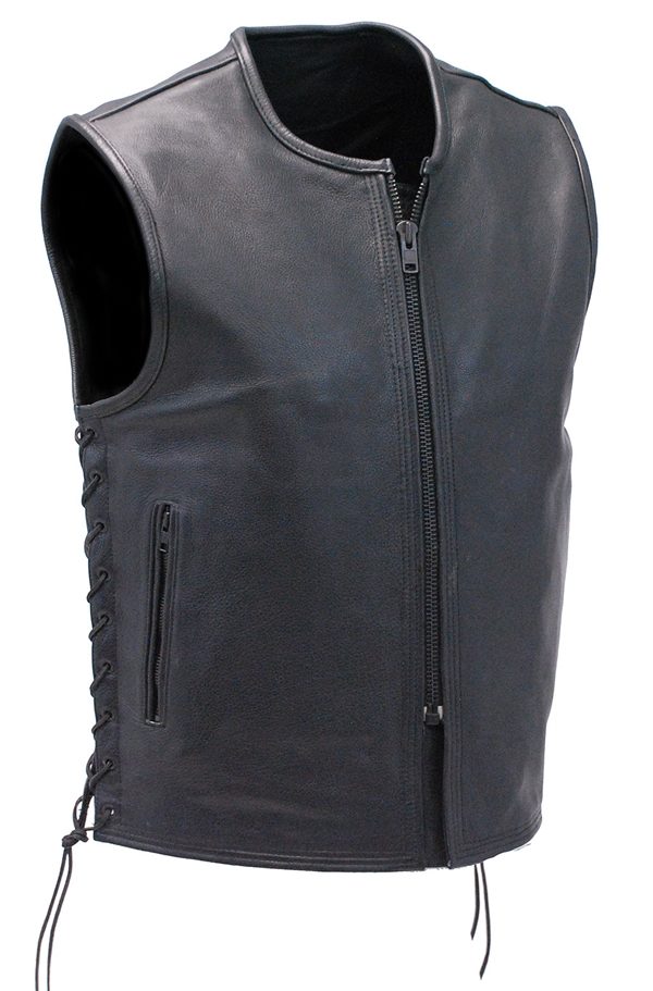 Collarless and Seamless Naked  Leather Vest - Image 2