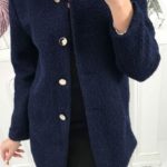 Dark-blue Wool Single Breasted Stand Collar Casual Coat