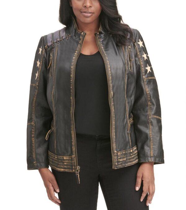 Vintage Leather Stars and Stripes Jacket Front