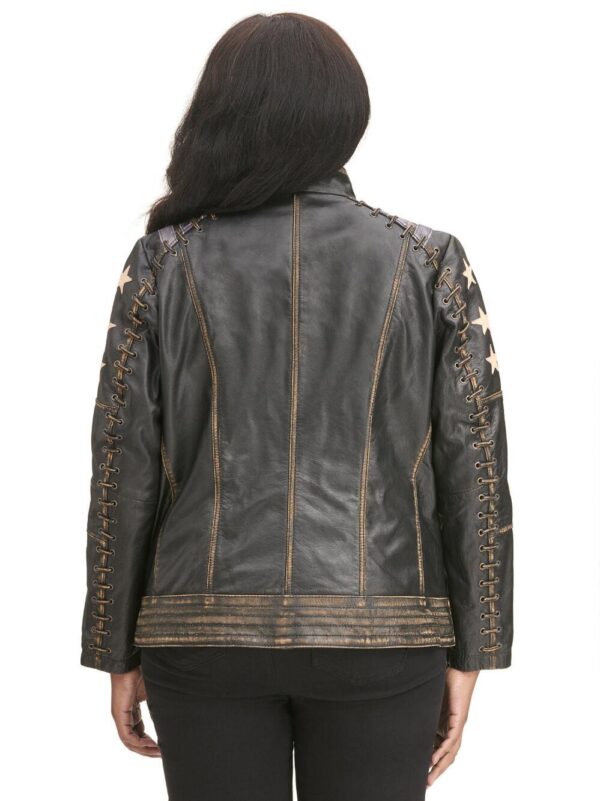 Stars and Stripes Distressed Leather Jacket Back