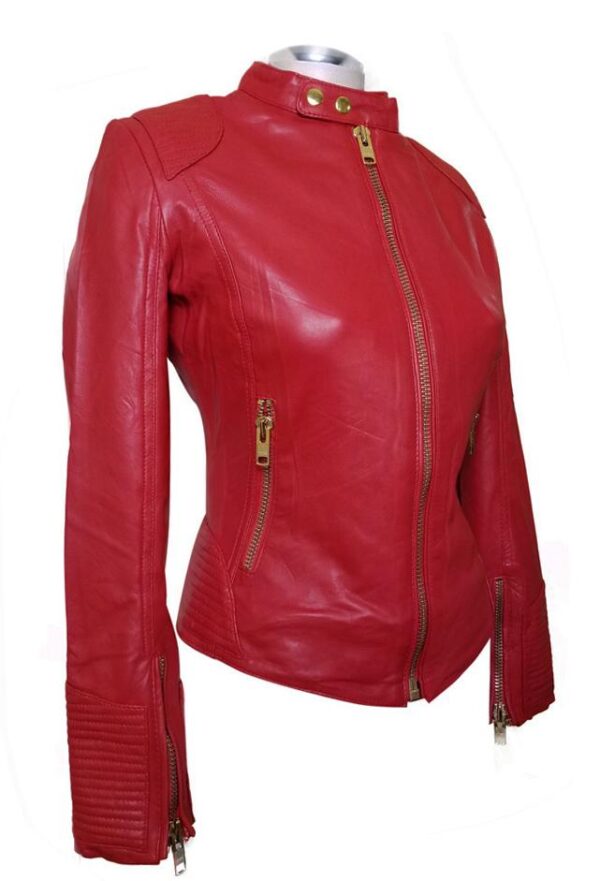 Kirby's Red Leather Jacket With Buttoned Collar - Image 3