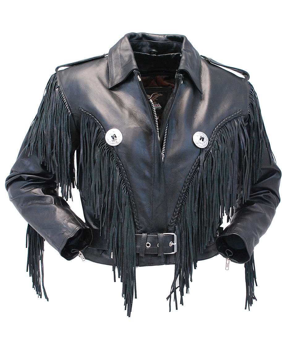 ladies-cropped-leather-jacket-with-fringe (3) Ladies Cropped Leather Jacket With Fringe - Image 1