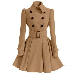Brown Turn-down Collar Slim Double Button Wool Coat