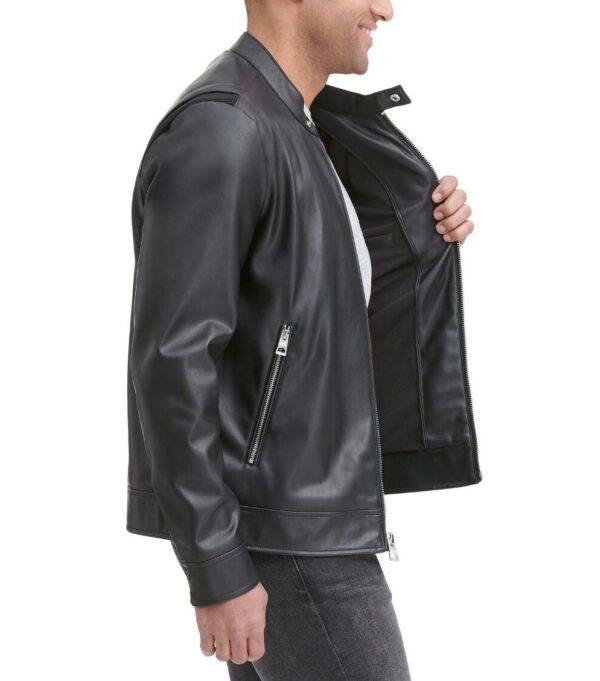 Men's Black Fashion Leather Jacket - Image 3