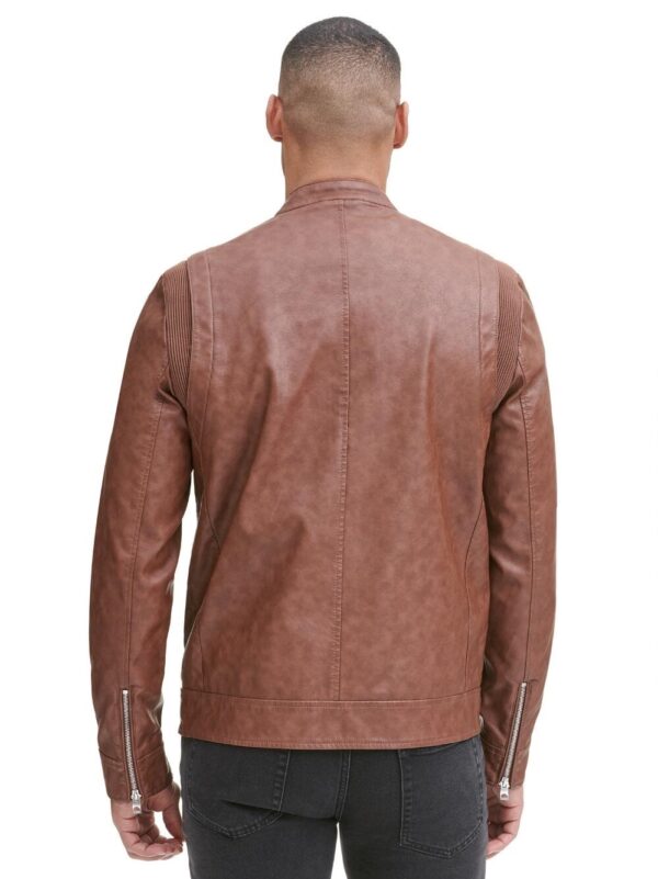 Men's Cognac Fashion Leather Jacket - Image 2