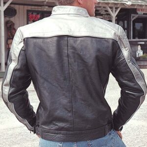 Men's Gray and Black Biker Leather Jacket