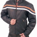 Men’s Harley tan stripe leather motorcycle jacket front view