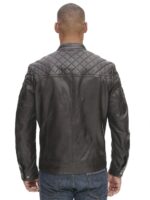 Men's Vintage Quilted Leather Jacket With Zippered Pockets - Image 2